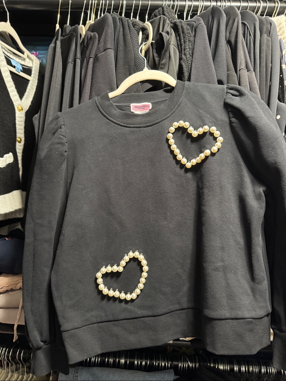 kate spade Black Sweatshirt with Pearl Heart Appliqués - Picture 3 of 4
